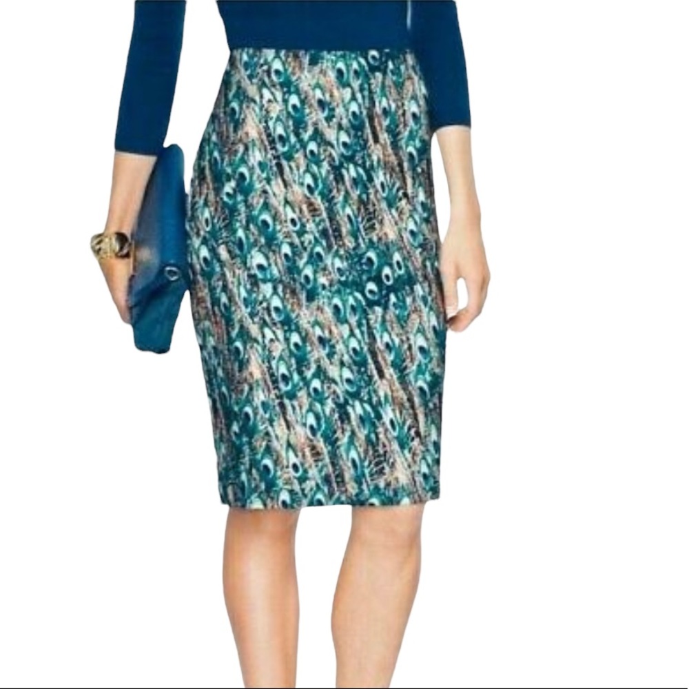 Talbots Peacock Feathers Print Skirt